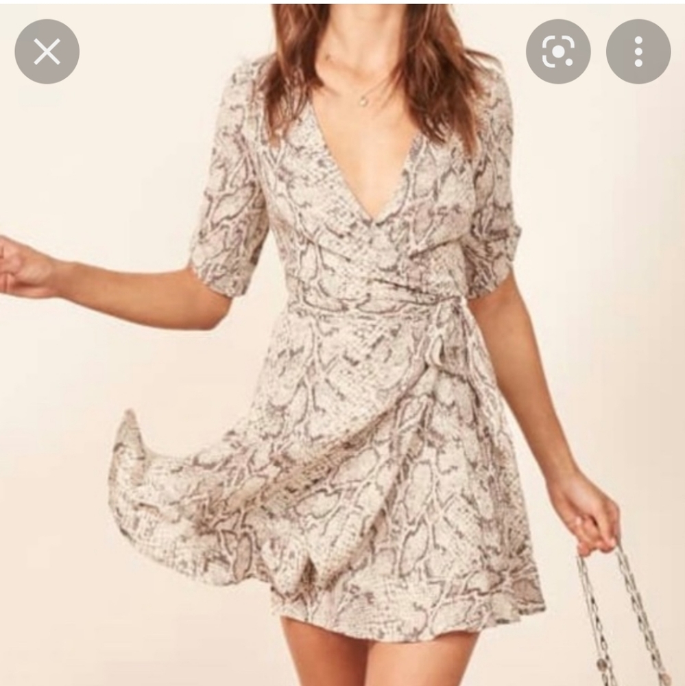 Reformation Monica Brown Snake Print Wrap Dress XS